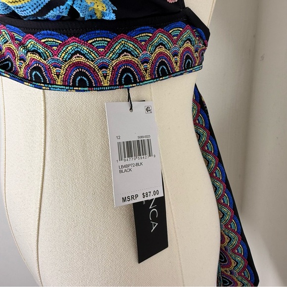 La Blanca Halter Bikini Top Black Multi Floral Embroidered Swimwear Size 12 NWT - Picture 5 of 6